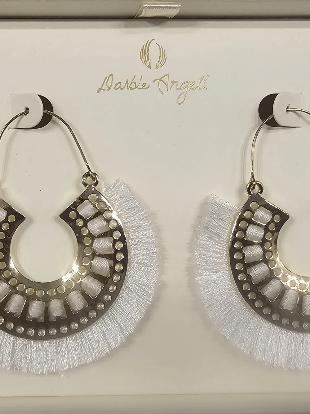 White Fringe Hoop Earrings